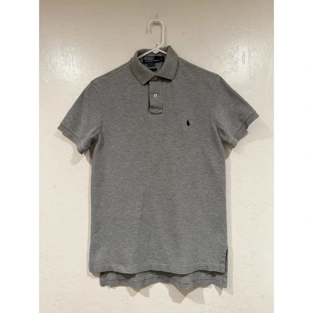 Polo Ralph Lauren Mens Custom Fit Short Sleeve Polo Shirt Gray Cotton Size S